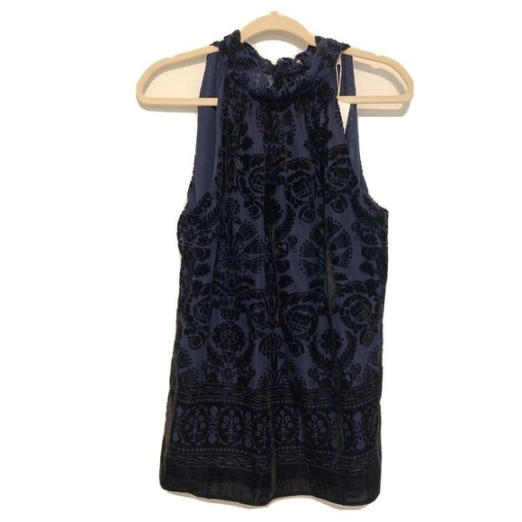 Max Studio Womens Size Large Blue Velvet Devore Halter Top - Picture 1 of 5